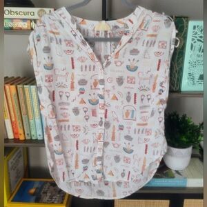 Egyptian Hieroglyphics 100 Percent Cotton Danielle Kroll Blouse